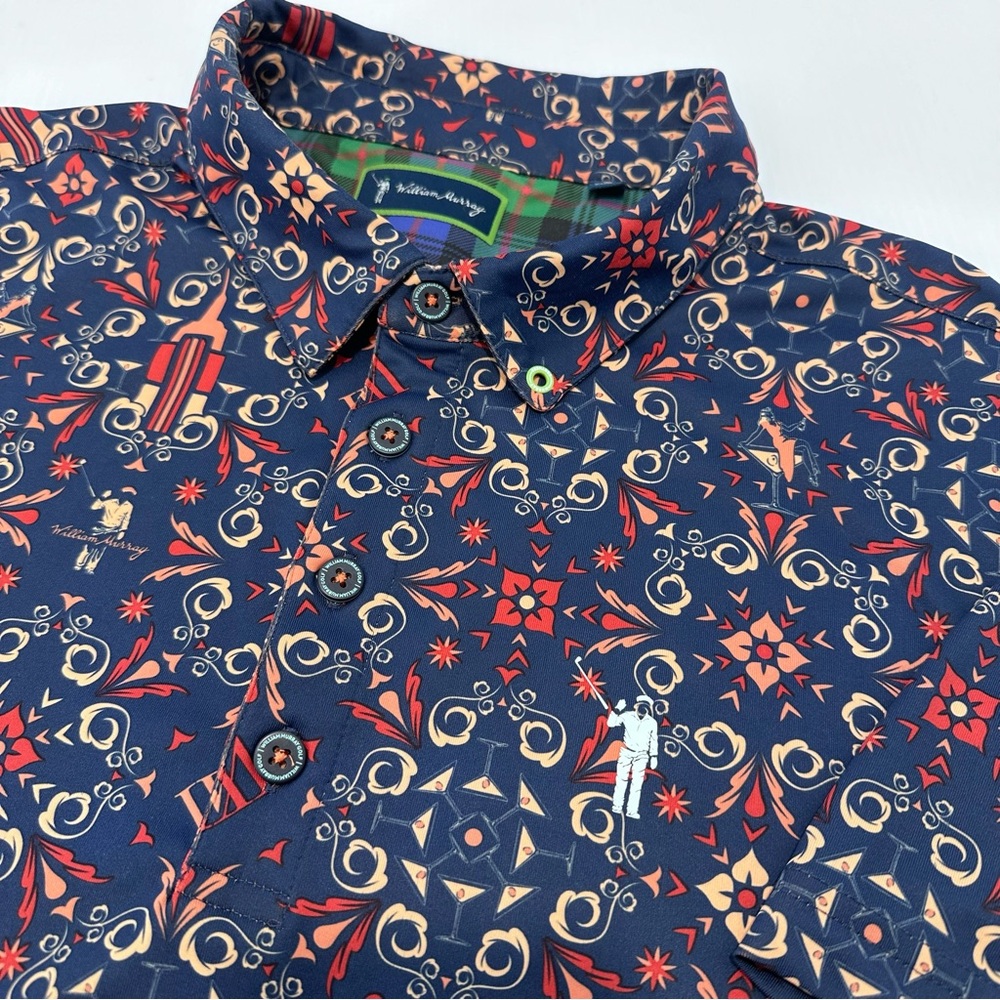 William Murray Polo Golf Shirt Mens Large Raise The Roof New York AOP Signed EUC - Picture 1 of 11